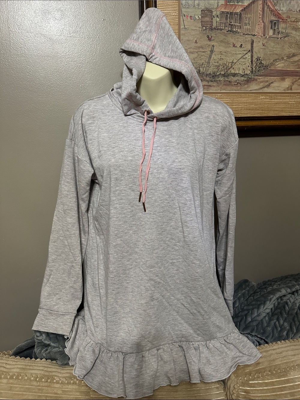 Light Gray Hooded Ruffle Hem Pullover Top by Matilda Jane Small